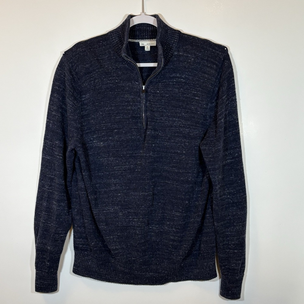 Gap Designed & Crafted Men's Navy Heather 1/4 Zip Sweater Size XL 100% Cotton